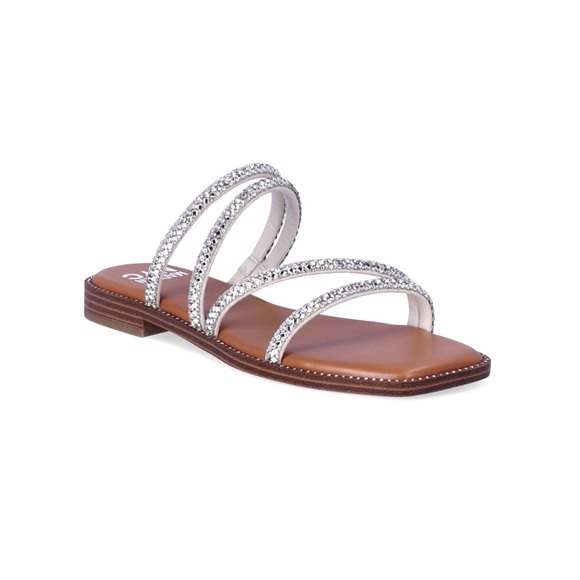 Madden NYC Women's Strappy Bling Flat Sandals Sz:91/2 silver Stone - Picture 1 of 5